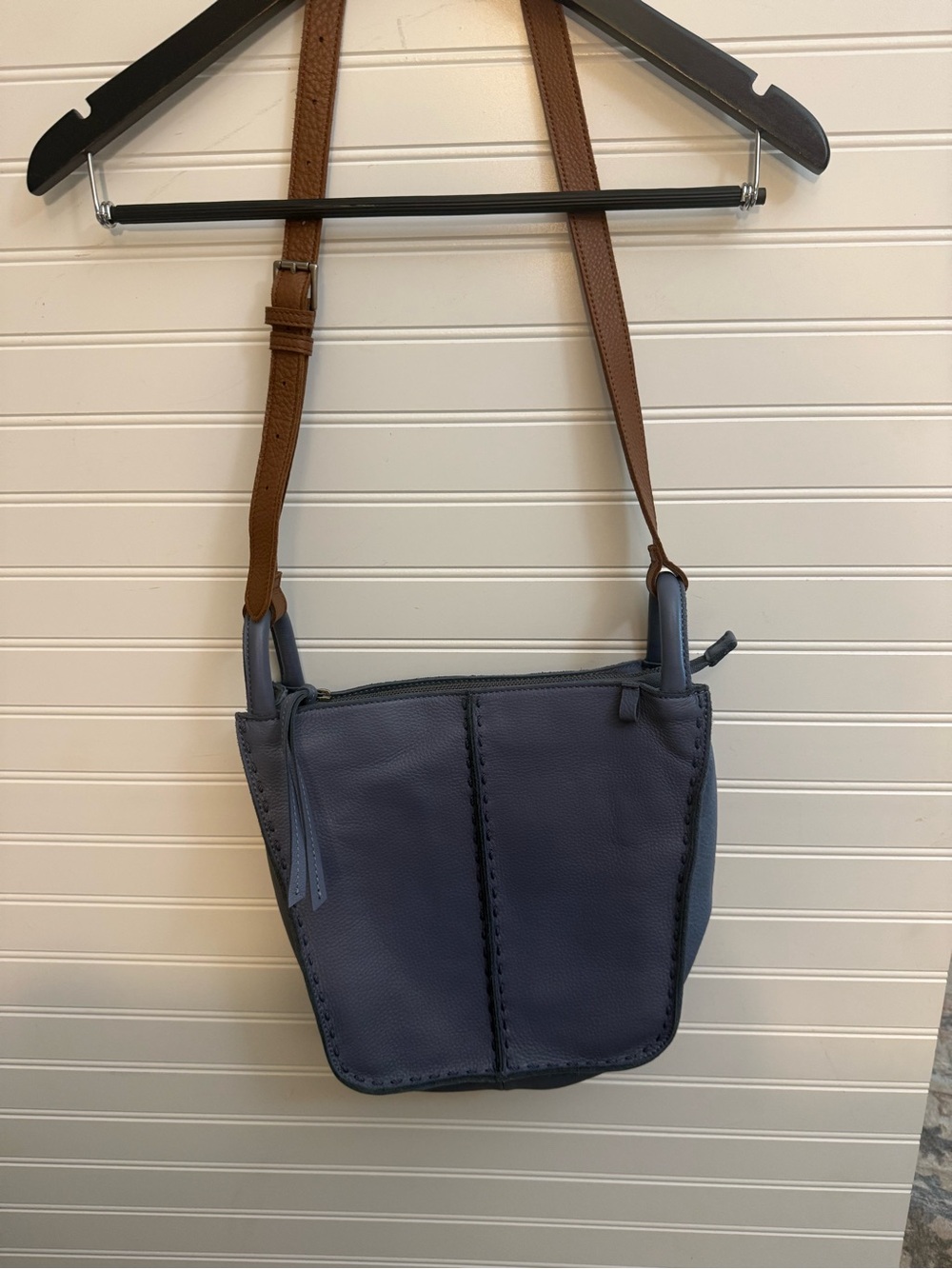 The Sak Blue Leather Crossbody Bag with Contrast Strap